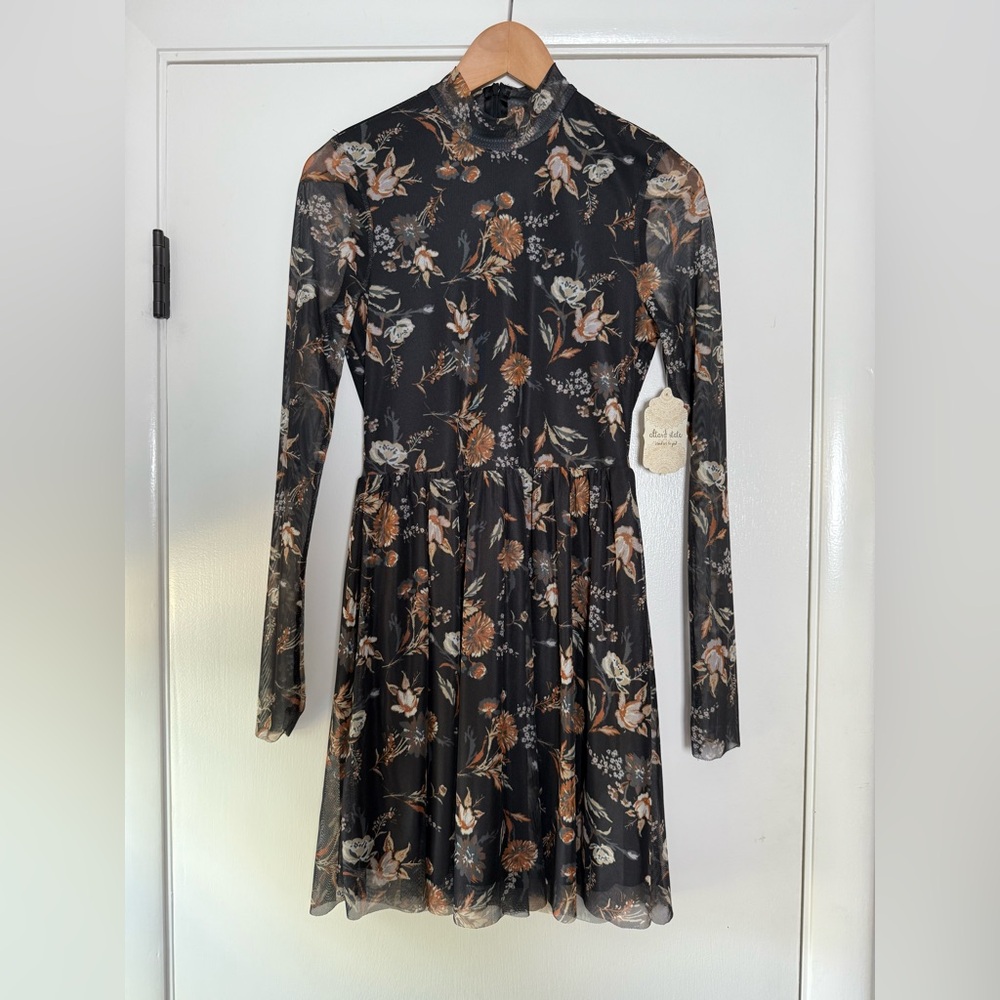 New! Altar'd State Diya Floral Mesh Mini Dress Black Rust White Size Medium - Picture 3 of 13